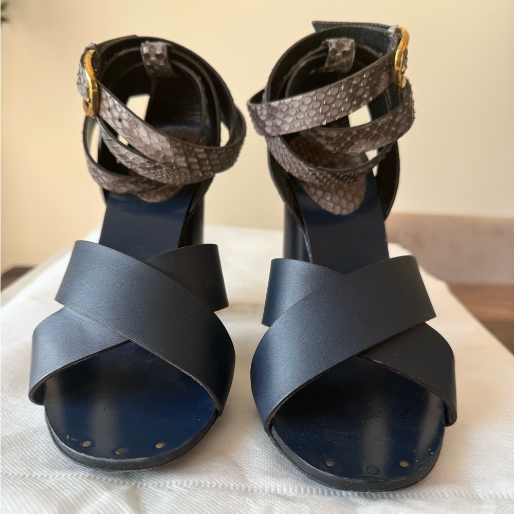 Gucci Leather Python Calfskin Navy Crossover Stra… - image 3